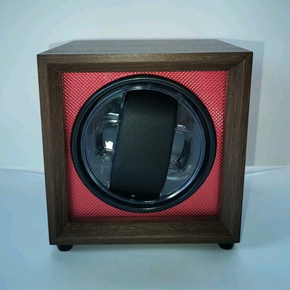 Single Watch Winder Wood Box Case, Brown/Red/Black, Capacity 1-3 Watches